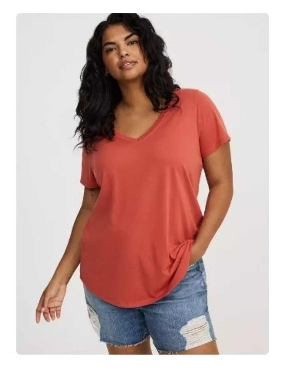 torrid Coral V-Neck Short Sleeve Tee